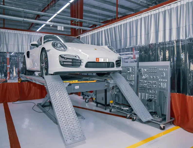 White Ferrari in Workshop